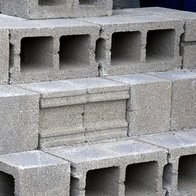 The cinder blocks at the construction site.